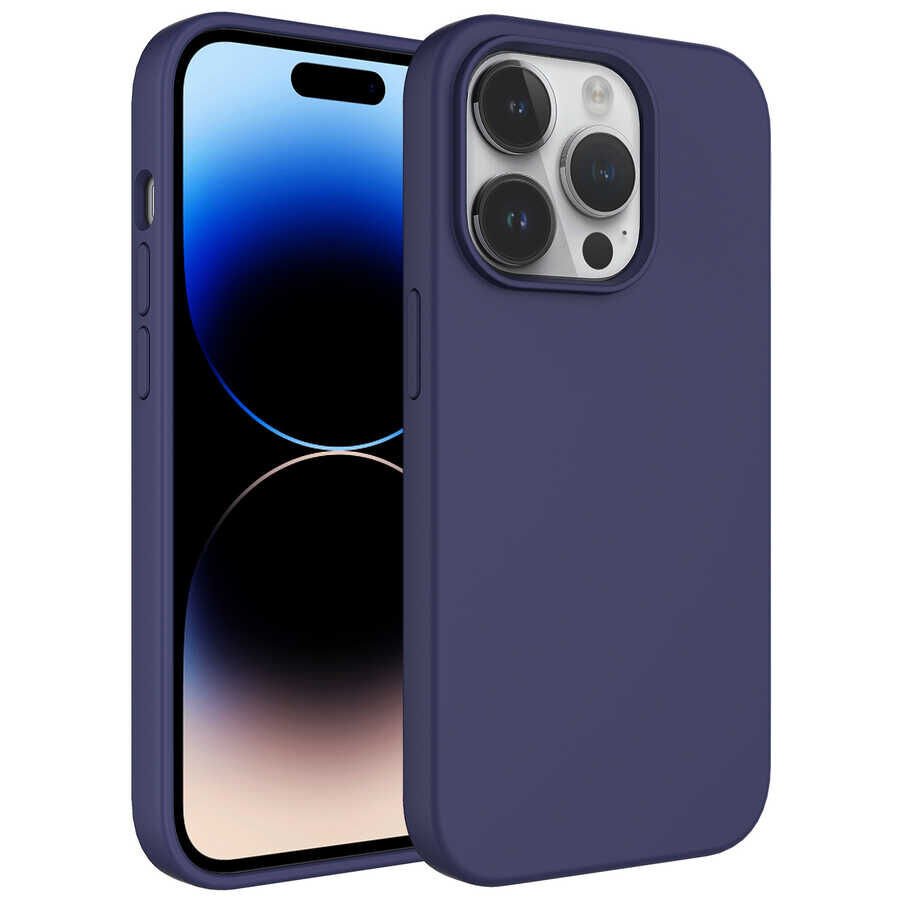 iPhone 14 Pro Kılıf Sıvı Teknolojili Silinebilir Sert Kivi Kapak Lacivert