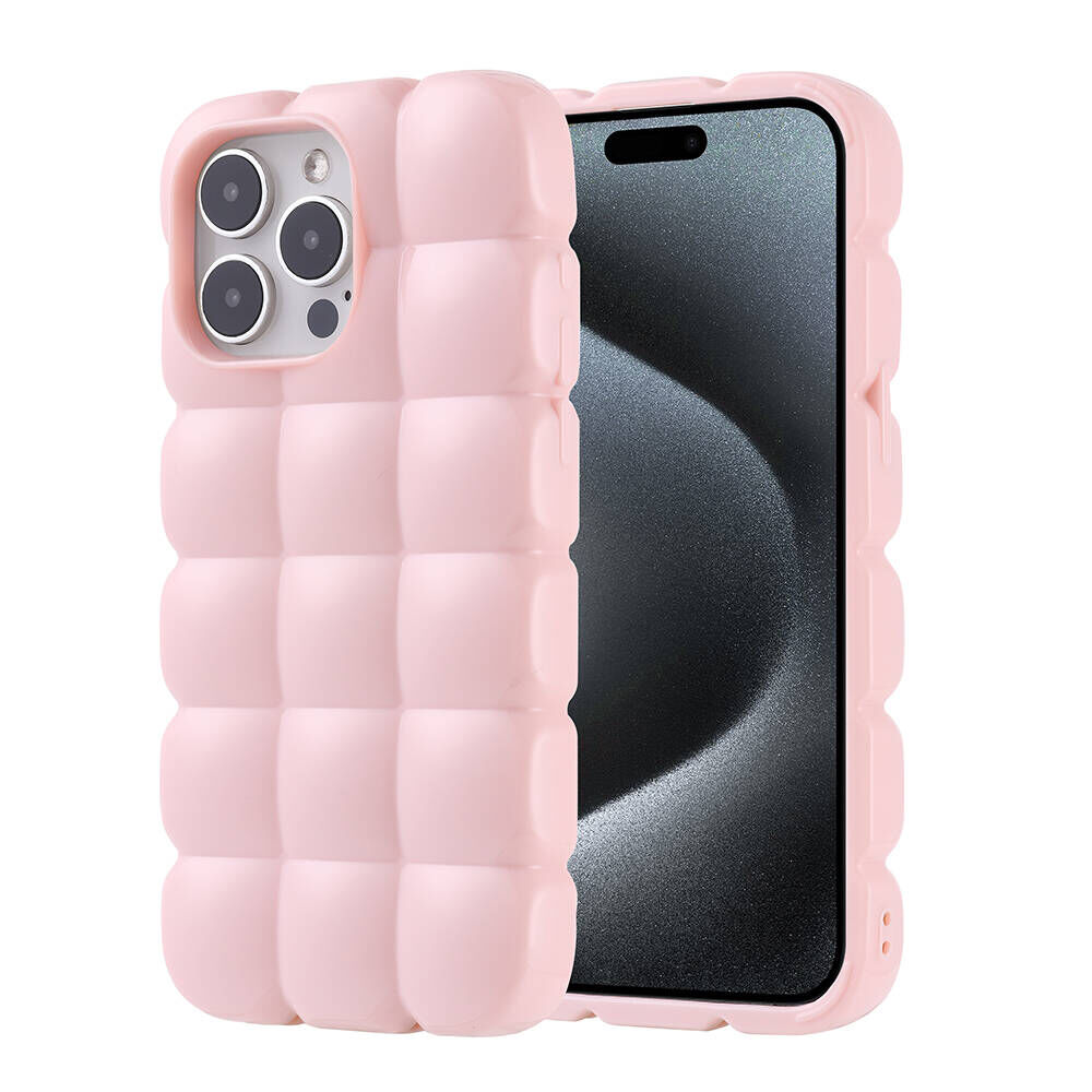 iPhone 15 Pro Max Kılıf Parlak Esnek Silikon Dom Dom Kapak Pembe