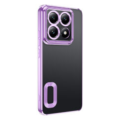 Xiaomi 14T Pro Kılıf Logo Gösteren Parlak Kenarlı Kamera Lens Korumalı Şeffaf Omega Silikon Kapak Lila