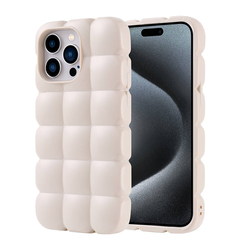 iPhone 15 Pro Max Kılıf Parlak Esnek Silikon Dom Dom Kapak Beyaz