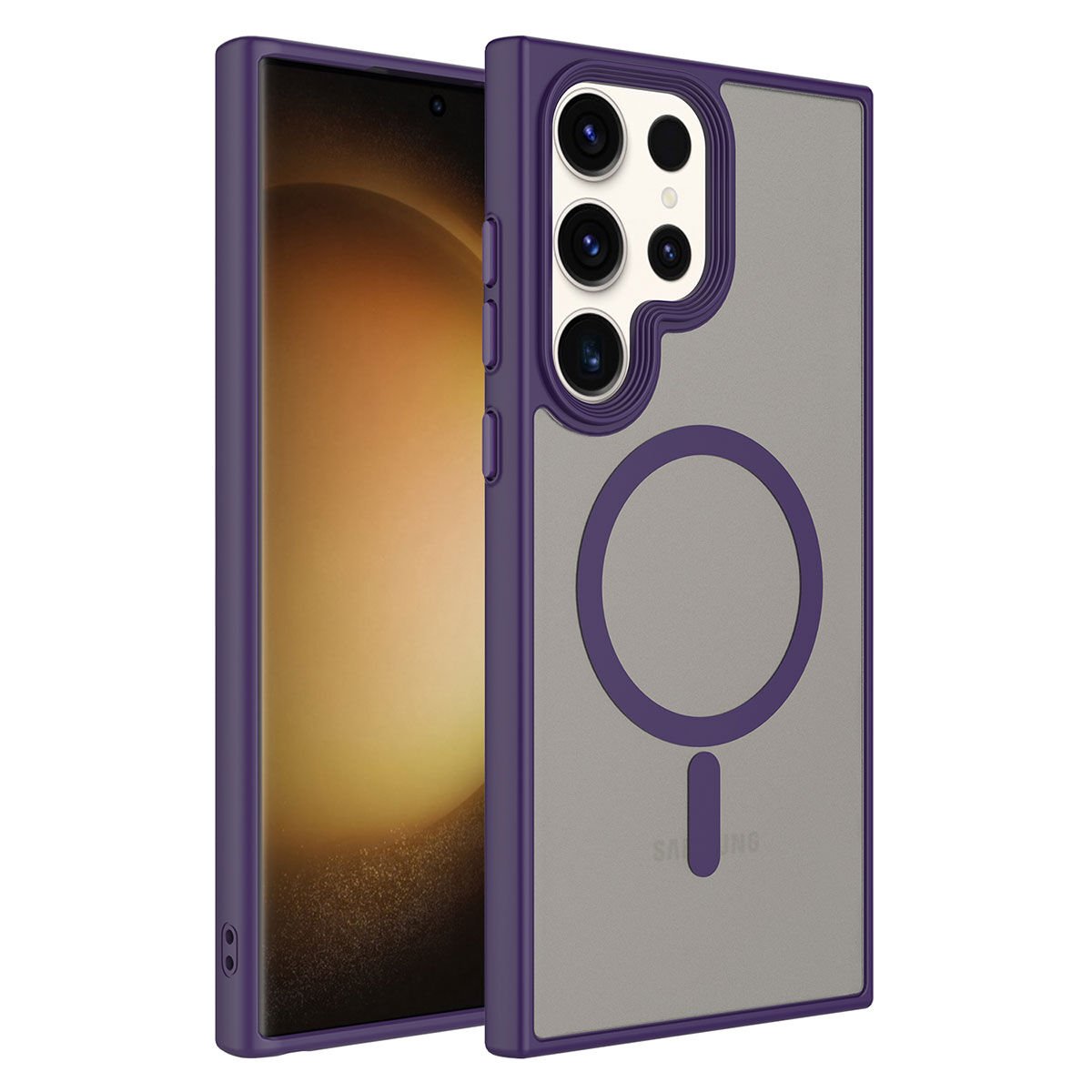 Samsung Galaxy S23 Ultra Kılıf Mat Arka Yüzey Wireless Şarj Özellikli Flet Magsafe Kapak