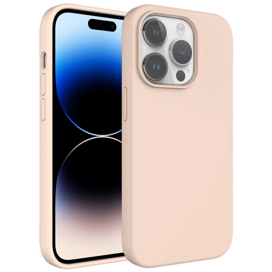 iPhone 14 Pro Kılıf Sıvı Teknolojili Silinebilir Sert Kivi Kapak Pembe Açık
