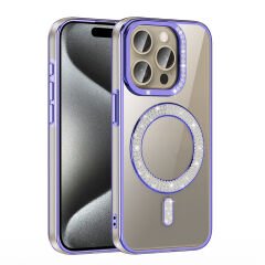 iPhone 15 Pro Max Kılıf Pırlanta Taş Tasarımlı Kablosuz Şarj Özellikli Karetta Silikon Kapak