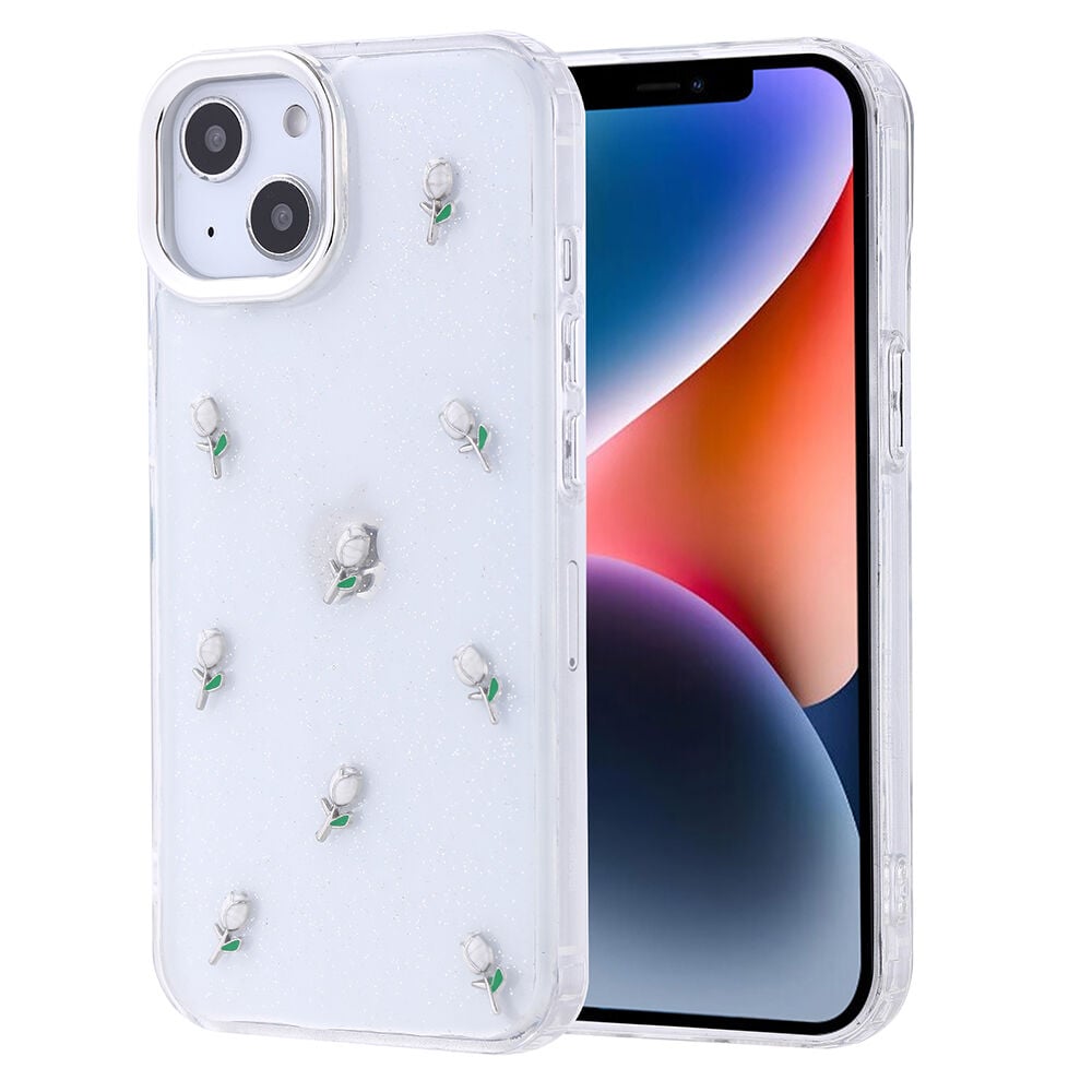 iPhone 14 Kılıf Airbag Tasarımlı Simli Şeffaf Kutup Kapak Lale