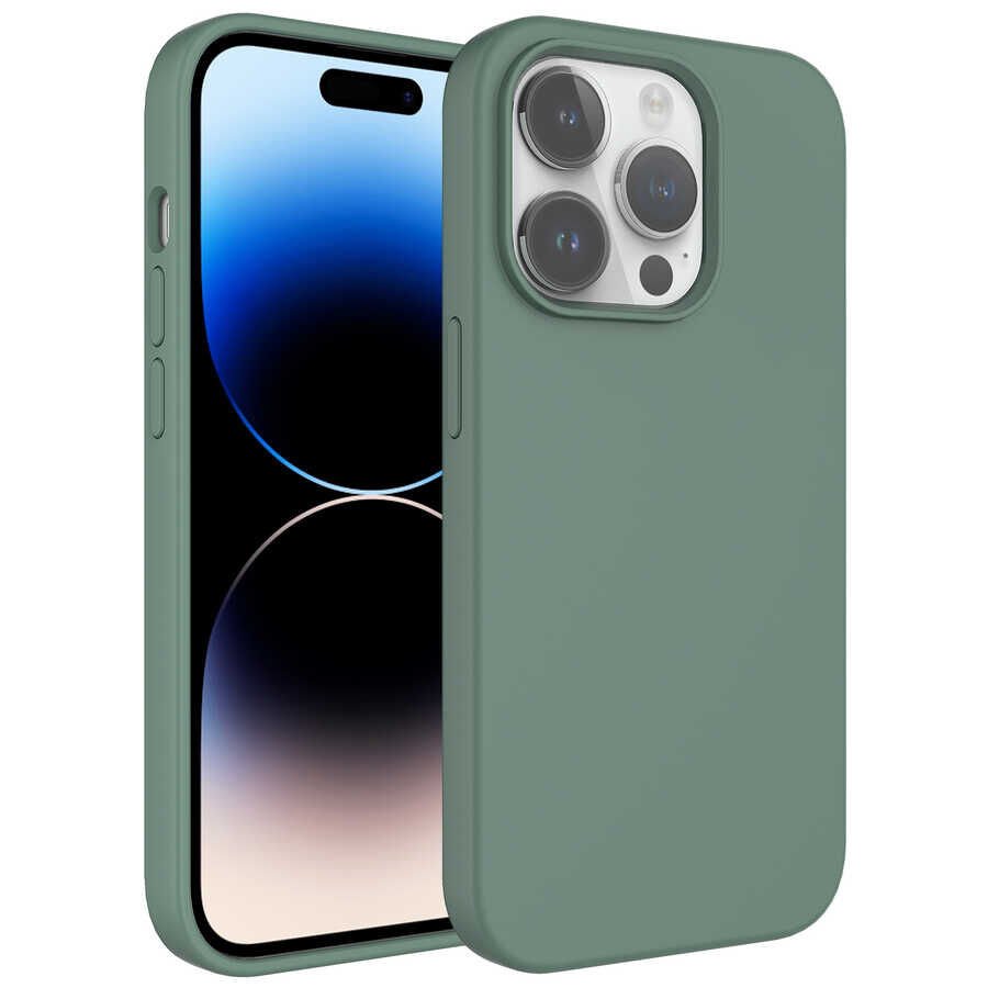 iPhone 14 Pro Kılıf Sıvı Teknolojili Silinebilir Sert Kivi Kapak Koyu Yeşil