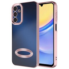 Samsung Galaxy A15 Kılıf Kamera Korumalı Logo Gösteren Omega Kapak Rose Gold