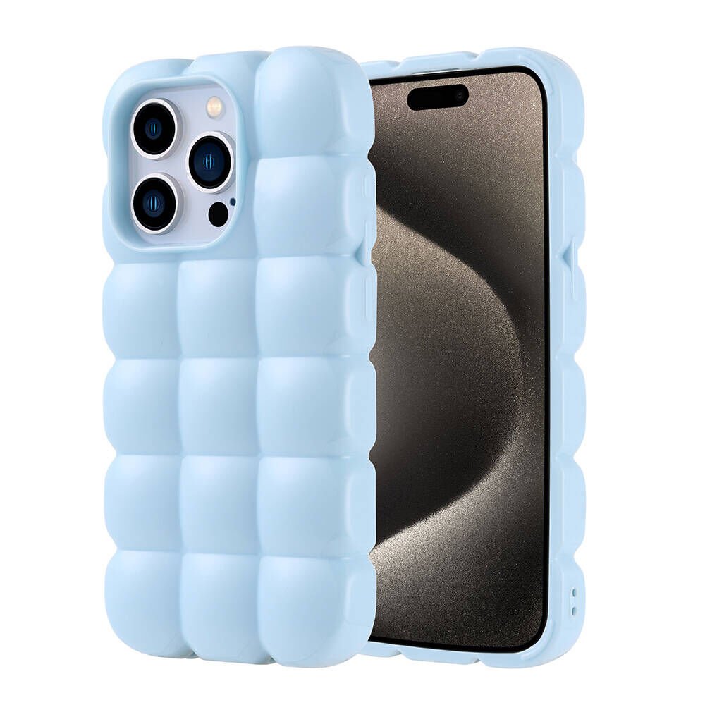 iPhone 15 Pro Kılıf Parlak Esnek Silikon Dom Dom Kapak Mavi