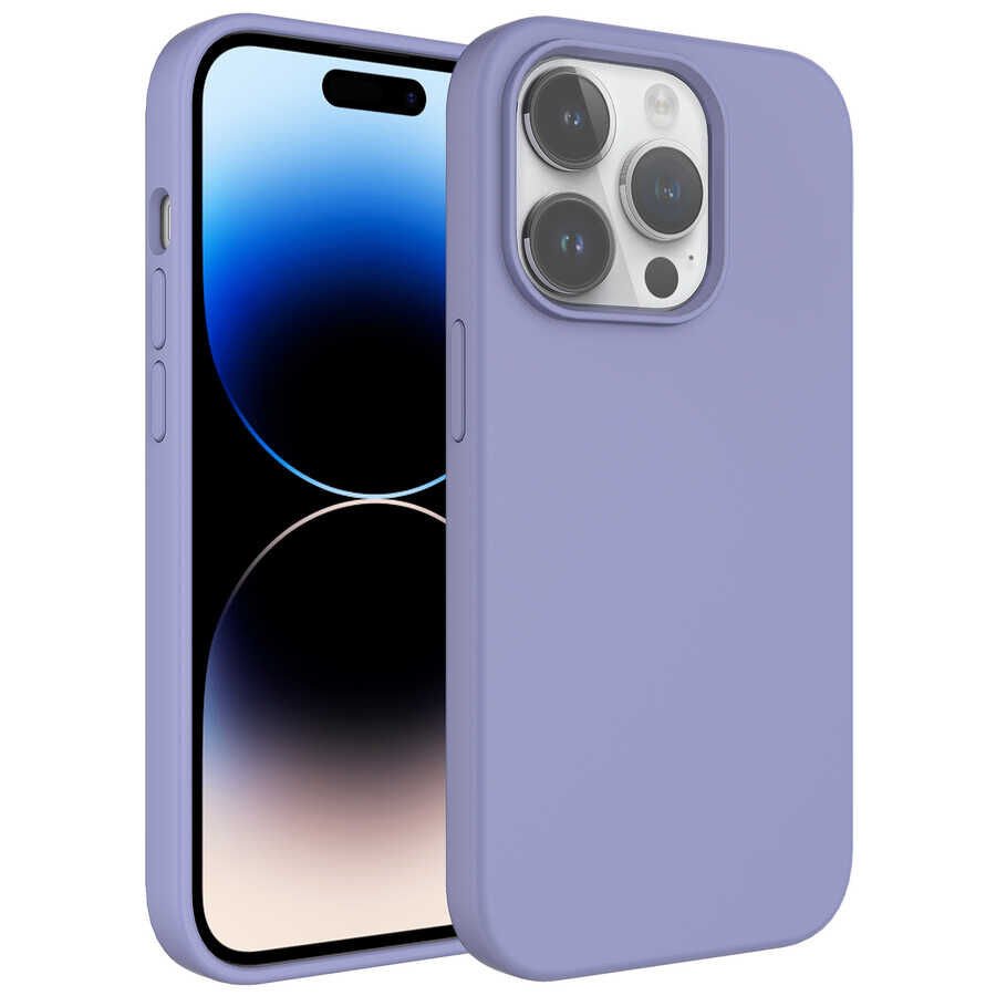 iPhone 14 Pro Kılıf Sıvı Teknolojili Silinebilir Sert Kivi Kapak Lavendery Gray