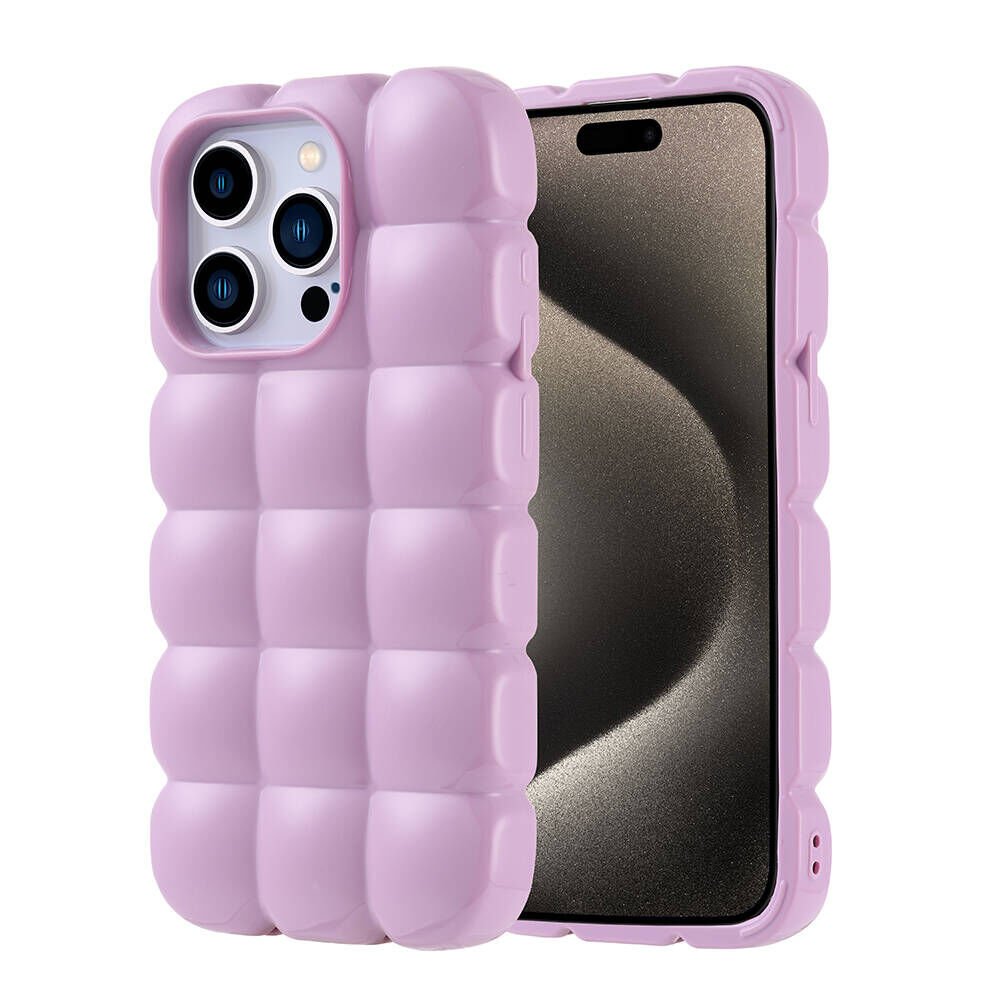 iPhone 15 Pro Kılıf Parlak Esnek Silikon Dom Dom Kapak Lila