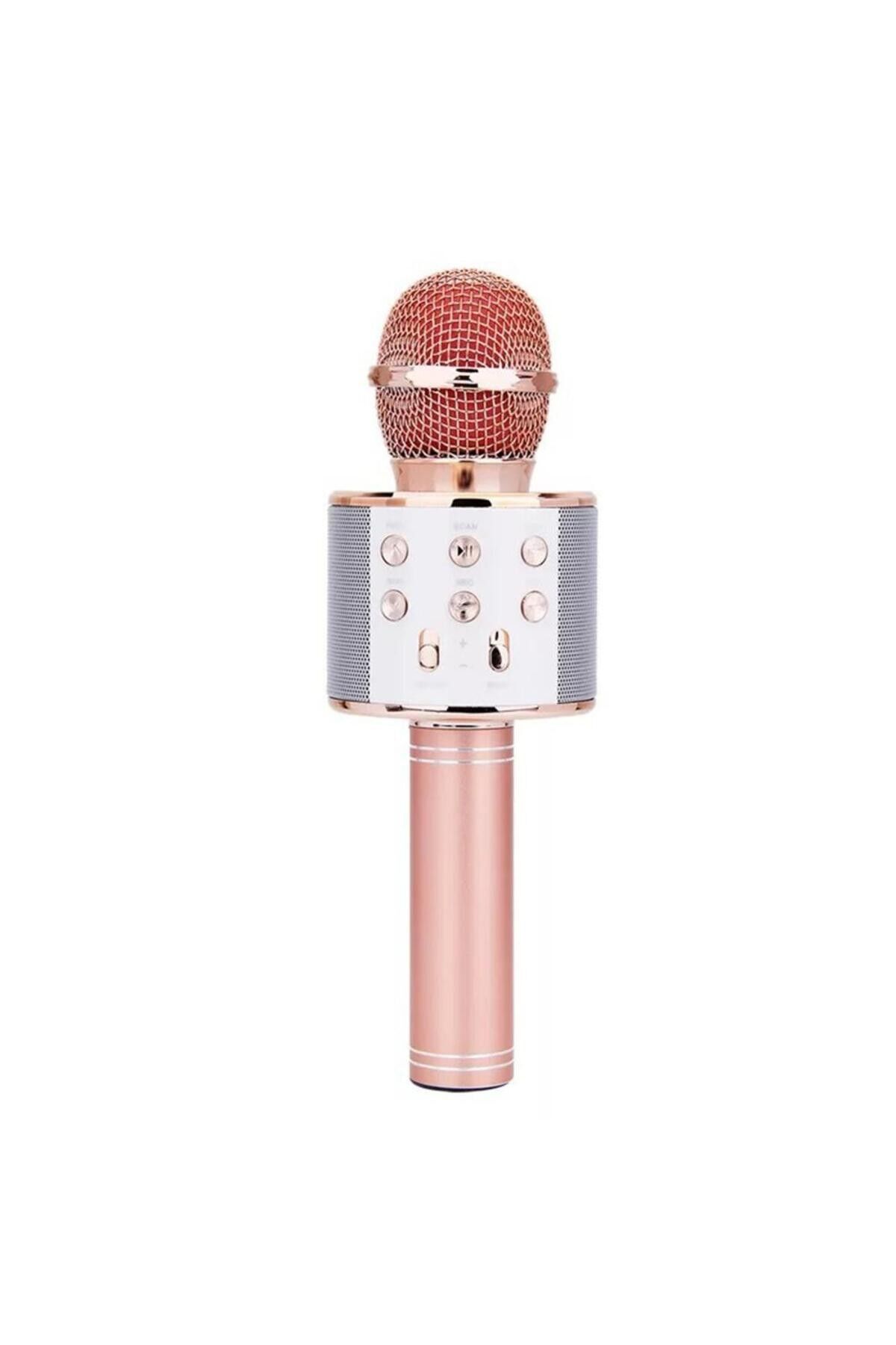 WS-858 Karaoke Mikrofon Aux Usb Ve Sd Kart Girişli Bluetooth Hoparlör Rose Gold
