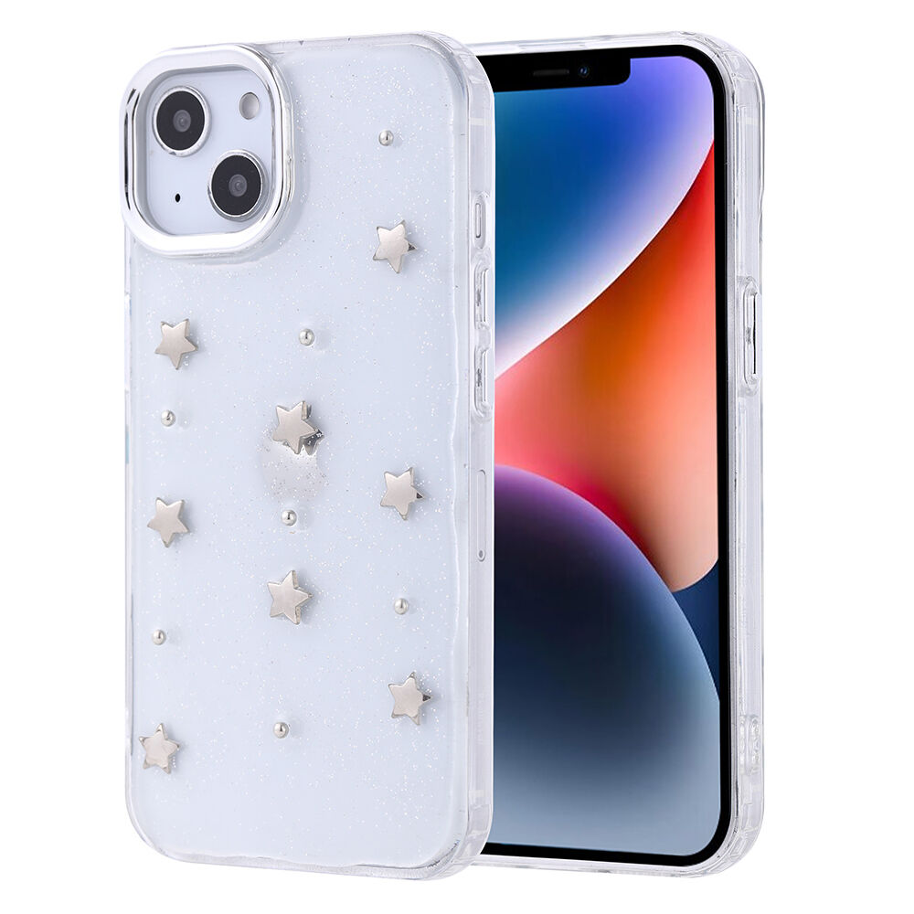 iPhone 14 Kılıf Airbag Tasarımlı Simli Şeffaf Kutup Kapak Yıldız