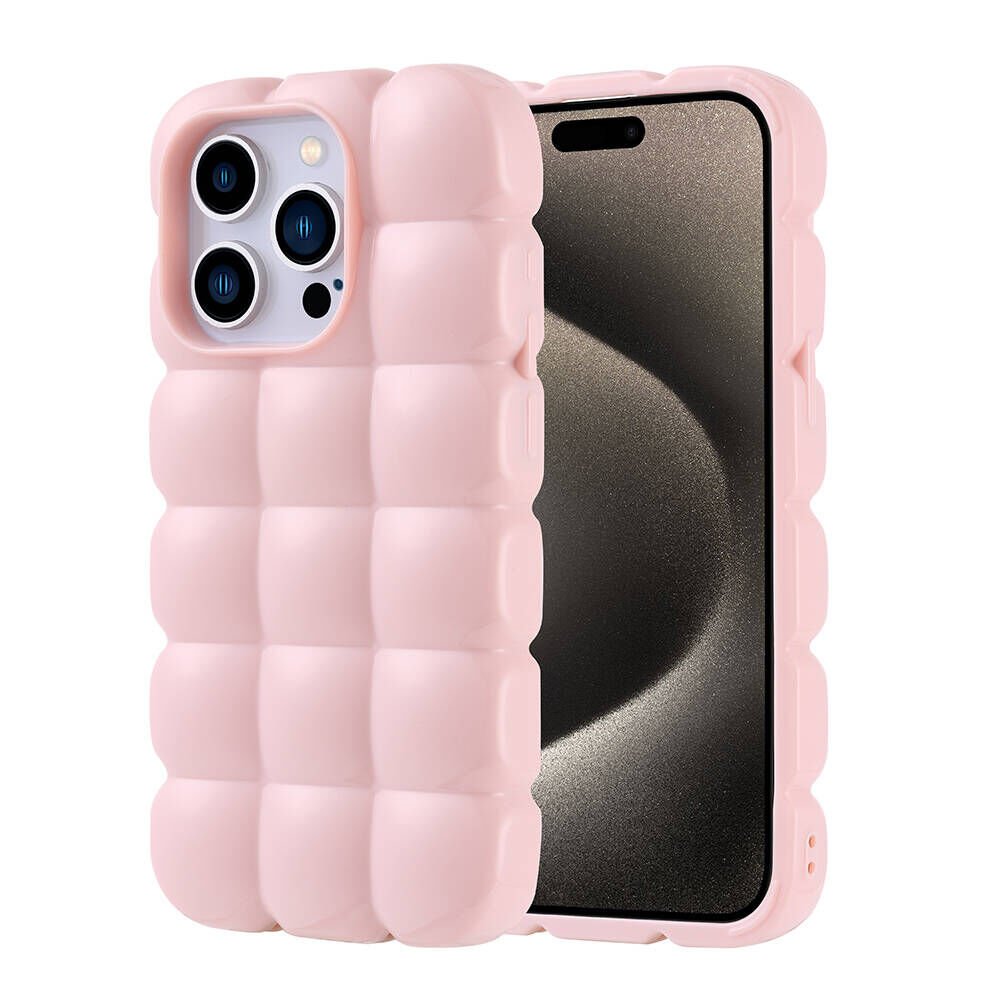 iPhone 15 Pro Kılıf Parlak Esnek Silikon Dom Dom Kapak Pembe