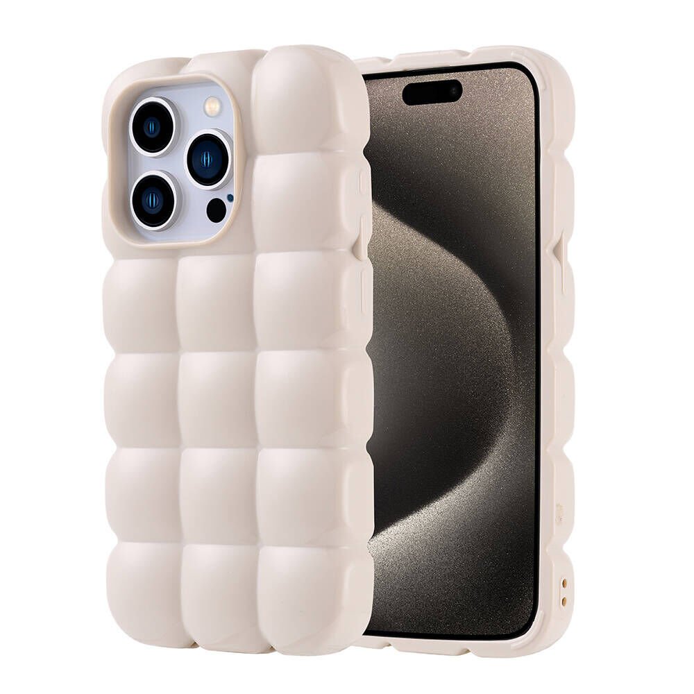 iPhone 15 Pro Kılıf Parlak Esnek Silikon Dom Dom Kapak Beyaz