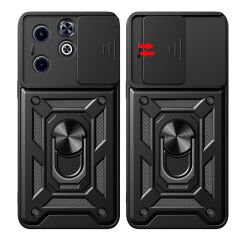 İnfinix Hot 40i Kılıf Magnetik Standlı Kamera Korumalı Sürgülü Vega Kapak Siyah