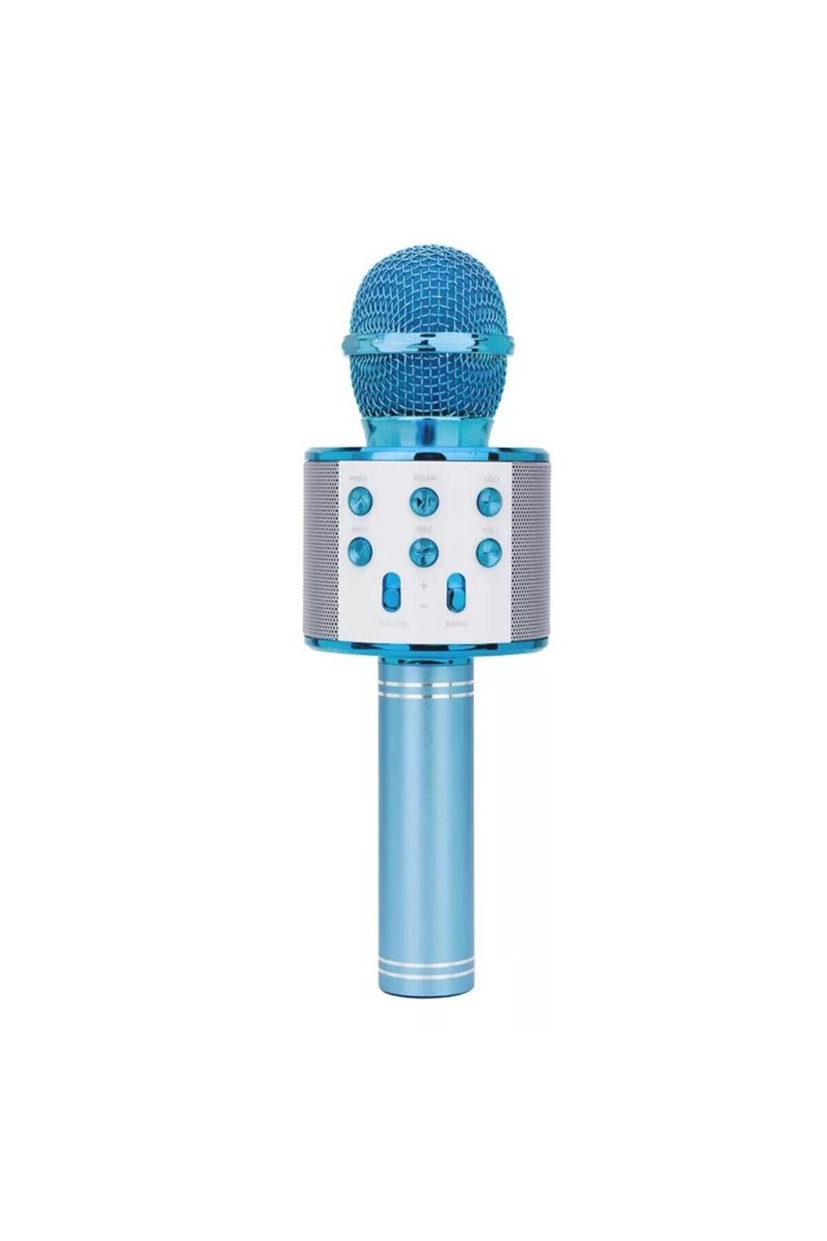 WS-858 Karaoke Mikrofon Aux Usb Ve Sd Kart Girişli Bluetooth Hoparlör Mavi