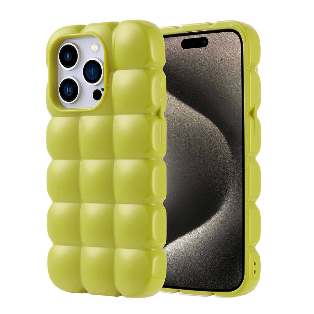iPhone 15 Pro Kılıf Parlak Esnek Silikon Dom Dom Kapak Yeşil