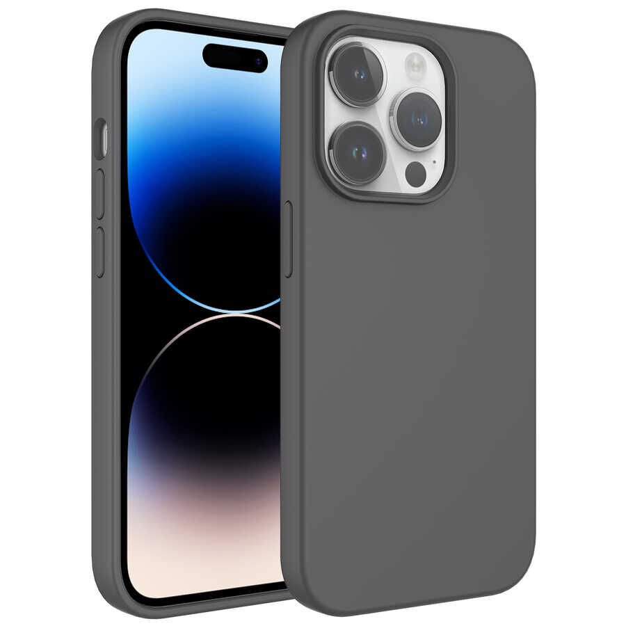 iPhone 14 Pro Kılıf Sıvı Teknolojili Silinebilir Sert Kivi Kapak Gri