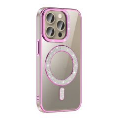 iPhone 15 Pro Kılıf Pırlanta Taş Tasarımlı Kablosuz Şarj Özellikli Karetta Silikon Kapak