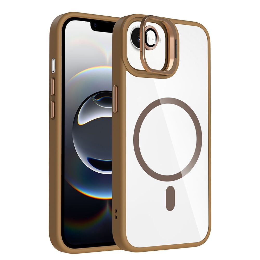 iPhone 16E Kılıf Standlı ve Kamera Lens Hediyeli Kablosuz Şarj Özellikli Etro Kapak Desert Titanyum