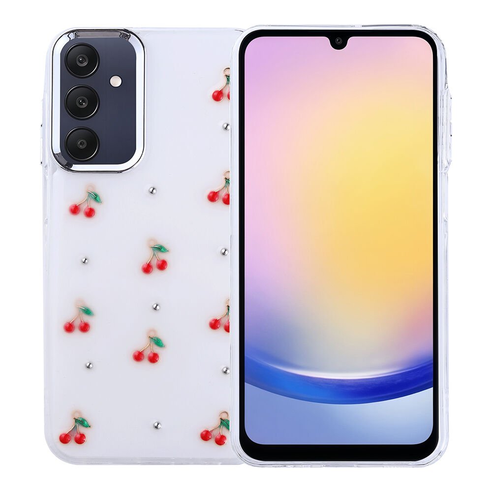 Samsung Galaxy A25 Kılıf Airbag Tasarımlı Simli Şeffaf Kutup Kapak Kiraz