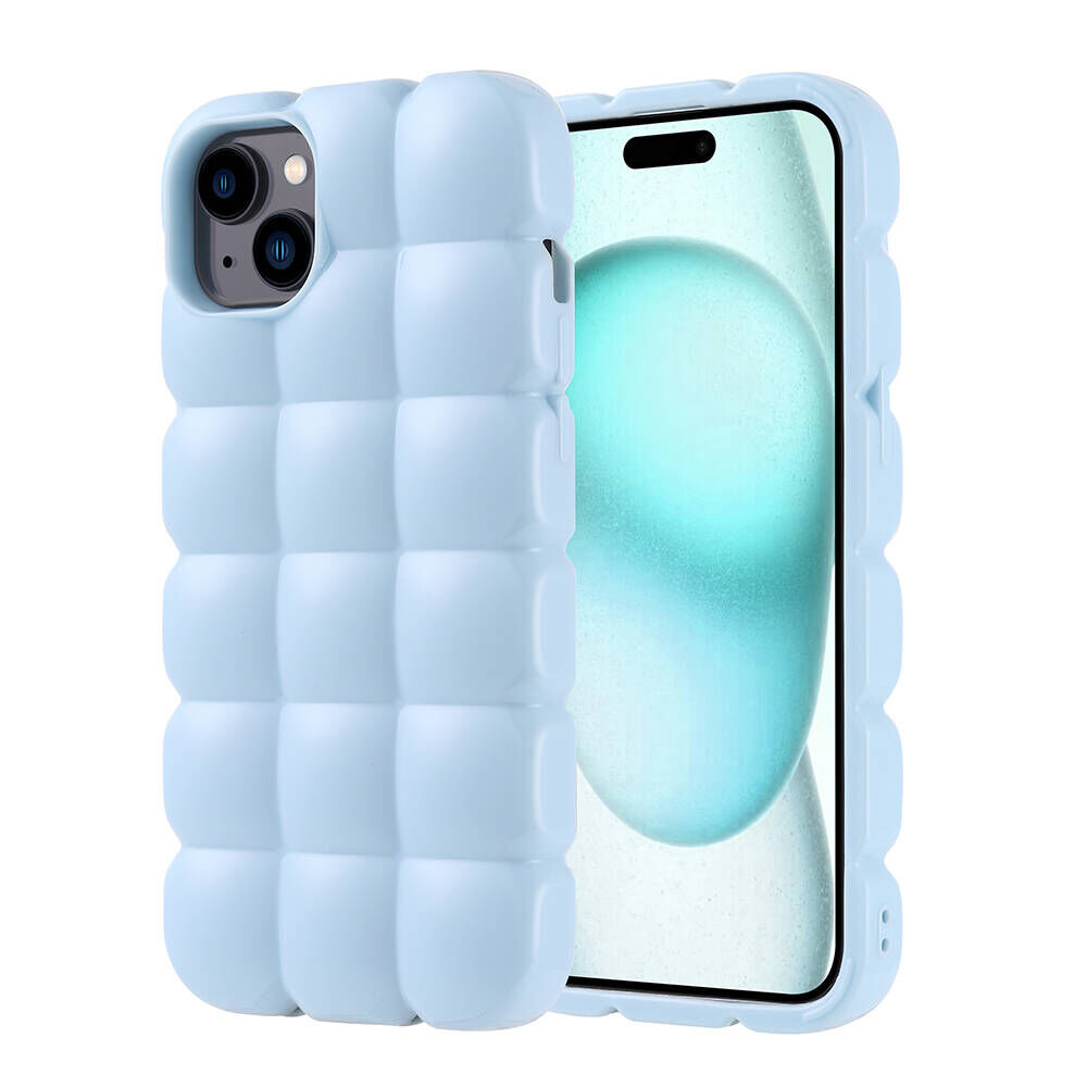 iPhone 15 Plus Kılıf Parlak Esnek Silikon Dom Dom Kapak Mavi