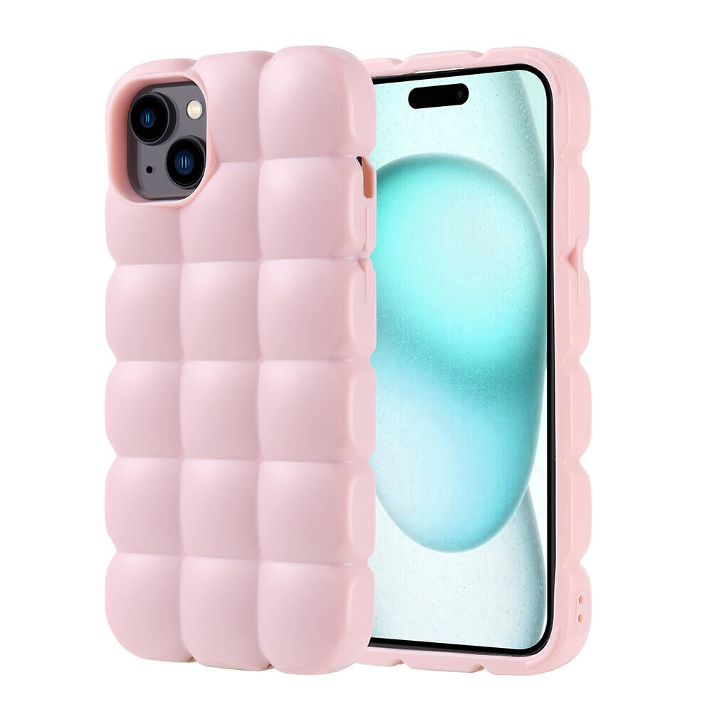 iPhone 15 Plus Kılıf Parlak Esnek Silikon Dom Dom Kapak Pembe