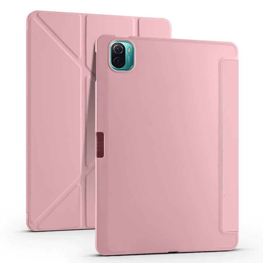 Xiaomi Mi Pad 5 Kılıf Tri Folding Kalem Bölmeli Standlı Kılıf Rose Gold
