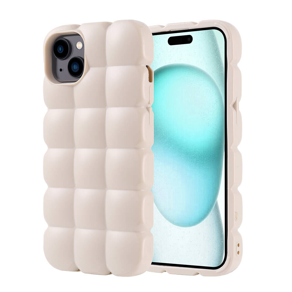 iPhone 15 Plus Kılıf Parlak Esnek Silikon Dom Dom Kapak Beyaz