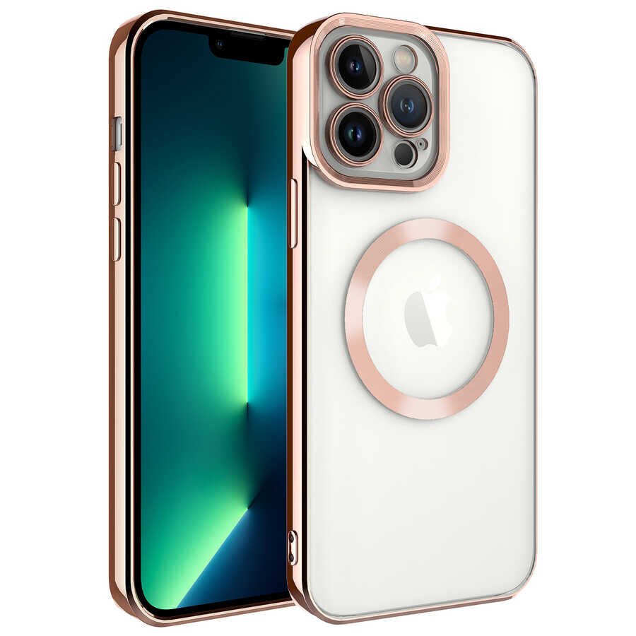 iPhone 13 Pro Max Kılıf Magsafe Wireless Şarj Özellikli Setro Silikon Rose Gold