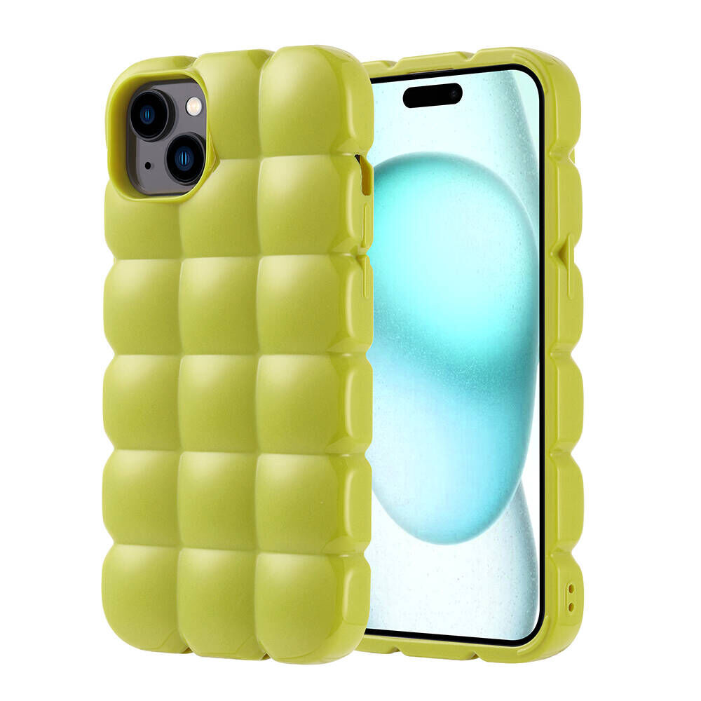 iPhone 15 Plus Kılıf Parlak Esnek Silikon Dom Dom Kapak Yeşil