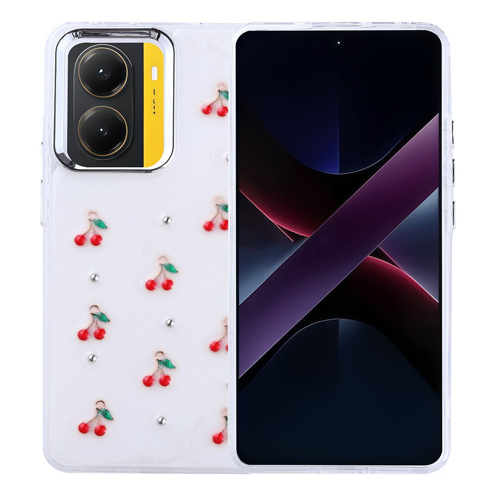 Xiaomi Poco X7 Pro Kılıf Airbag Tasarımlı Simli Şeffaf Kutup Kapak Kiraz