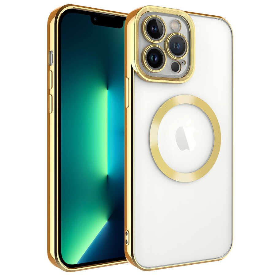 iPhone 13 Pro Max Kılıf Magsafe Wireless Şarj Özellikli Setro Silikon Gold
