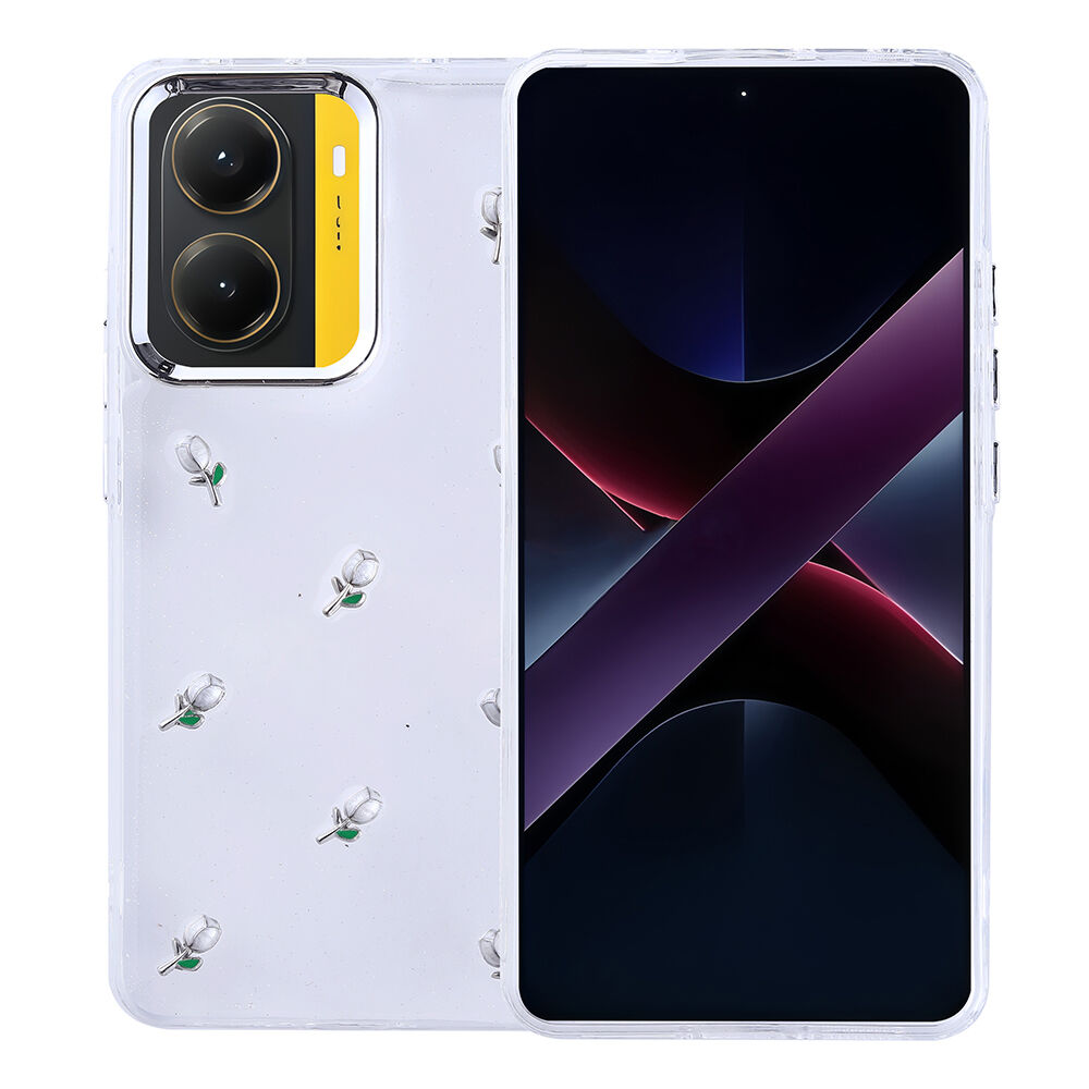 Xiaomi Poco X7 Pro Kılıf Airbag Tasarımlı Simli Şeffaf Kutup Kapak Lale