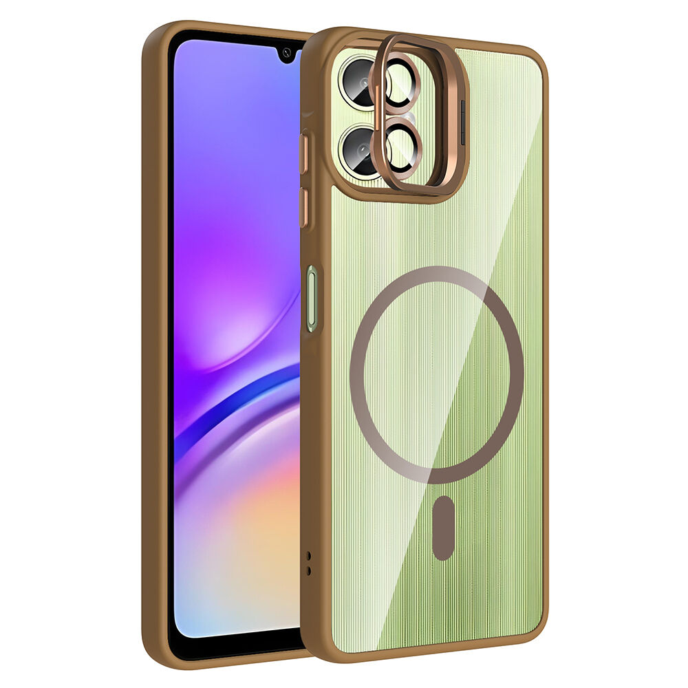Samsung Galaxy A06 Kılıf Standlı ve Kamera Lens Hediyeli Kablosuz Şarj Özellikli Etro Kapak Desert Titanyum