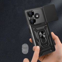 Xiaomi Redmi 13 4G Kılıf Magnetik Standlı Kamera Korumalı Sürgülü Vega Kapak