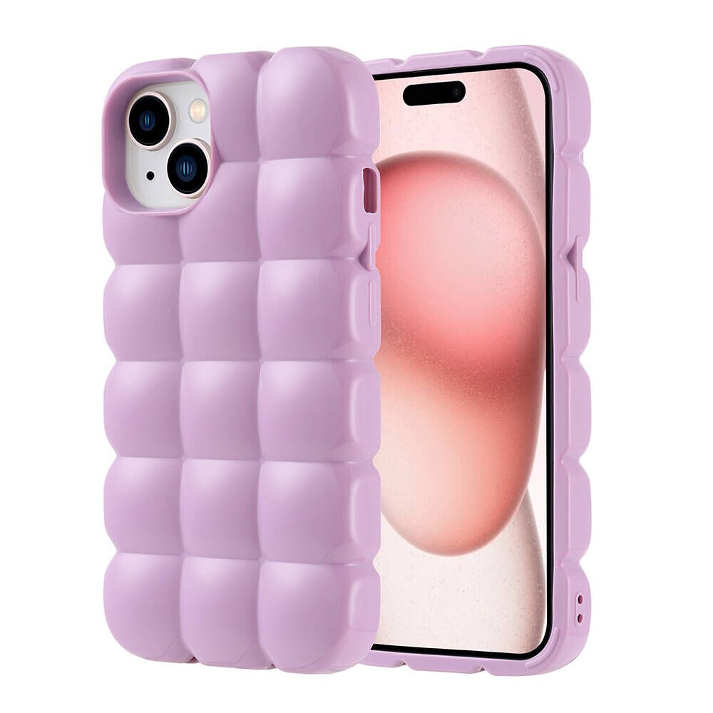 iPhone 15 Kılıf Parlak Esnek Silikon Dom Dom Kapak Lila