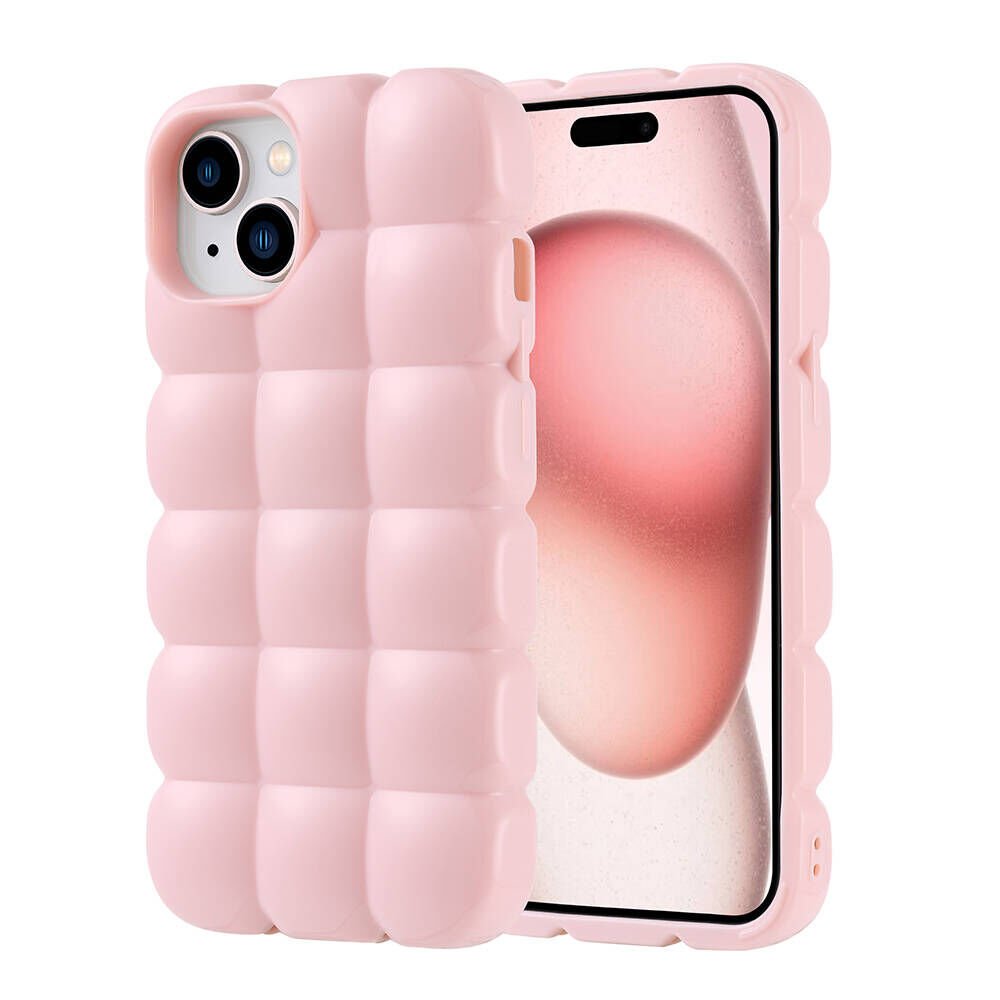iPhone 15 Kılıf Parlak Esnek Silikon Dom Dom Kapak Pembe