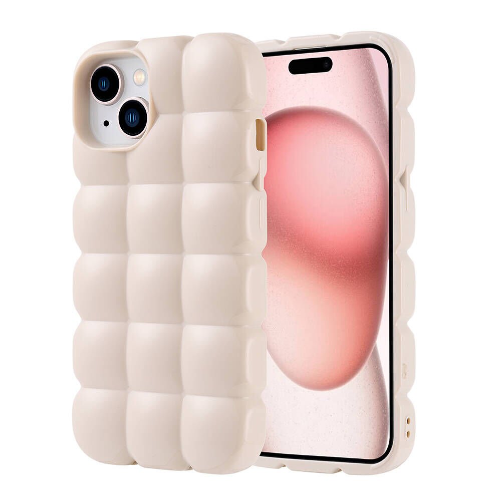 iPhone 15 Kılıf Parlak Esnek Silikon Dom Dom Kapak Beyaz