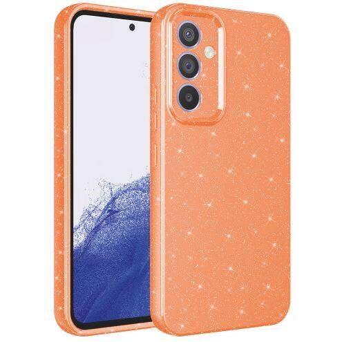 Samsung Galaxy A14 Kılıf Kamera Korumalı Simli Lüks Koton Kapak Kılıf Turuncu