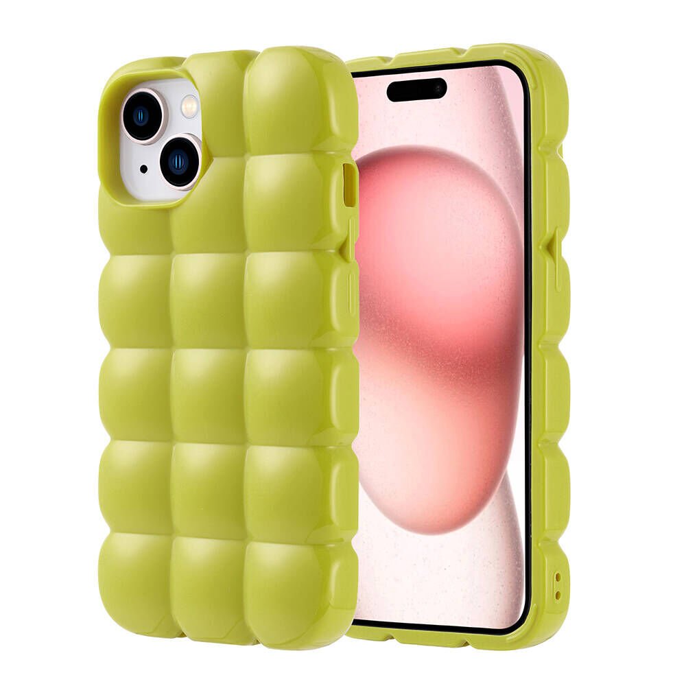 iPhone 15 Kılıf Parlak Esnek Silikon Dom Dom Kapak Yeşil