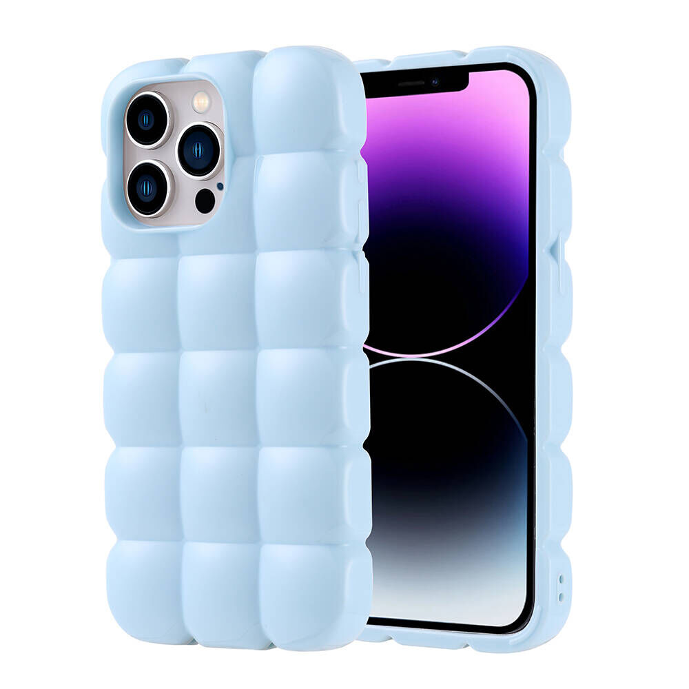 iPhone 14 Pro Max Kılıf Parlak Esnek Silikon Dom Dom Kapak Mavi