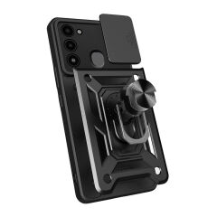 Tecno Spark 8C Kılıf Magnetik Standlı Kamera Korumalı Sürgülü Vega Kapak Siyah