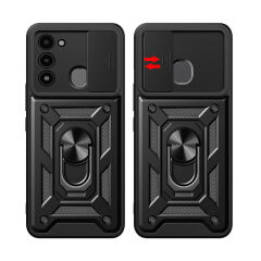 Tecno Spark 8C Kılıf Magnetik Standlı Kamera Korumalı Sürgülü Vega Kapak Siyah