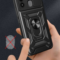 Tecno Spark 8C Kılıf Magnetik Standlı Kamera Korumalı Sürgülü Vega Kapak Siyah