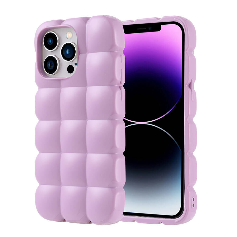 iPhone 14 Pro Max Kılıf Parlak Esnek Silikon Dom Dom Kapak Lila