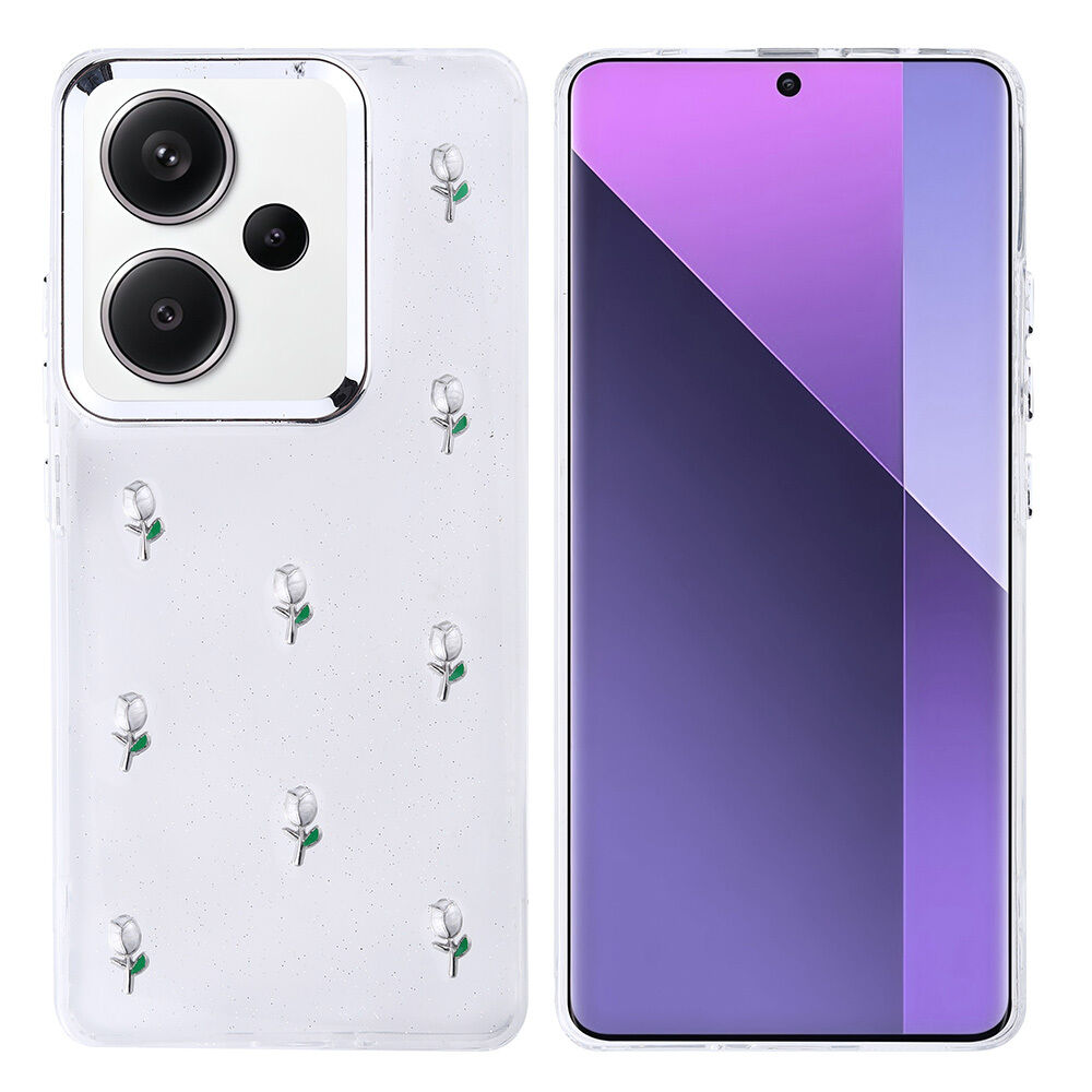 Xiaomi Redmi Note 13 Pro Plus 5G Kılıf Airbag Tasarımlı Simli Şeffaf Kutup Kapak Lale