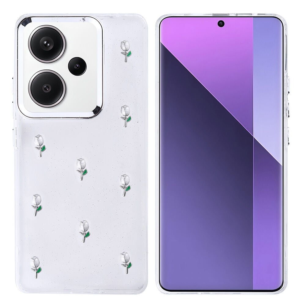 Xiaomi Redmi Note 13 Pro Plus 5G Kılıf Airbag Tasarımlı Simli Şeffaf Kutup Kapak Lale