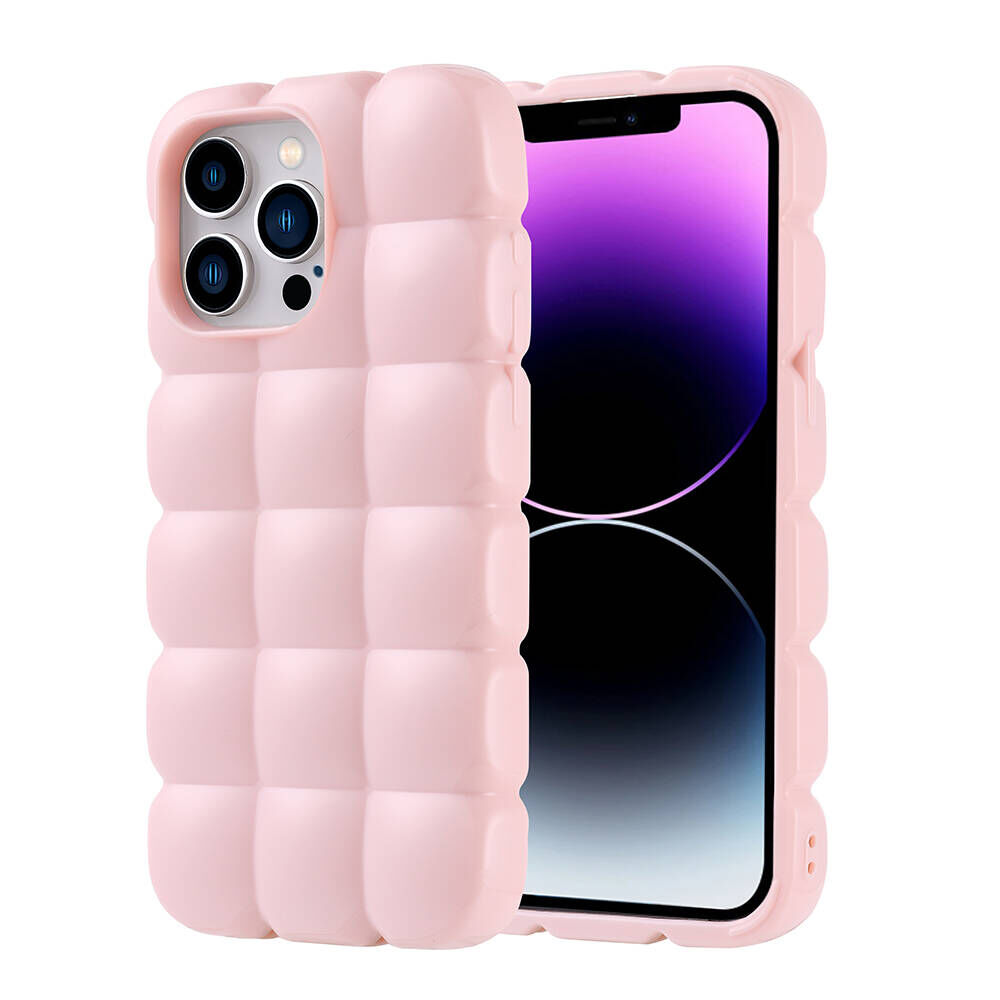iPhone 14 Pro Max Kılıf Parlak Esnek Silikon Dom Dom Kapak Pembe