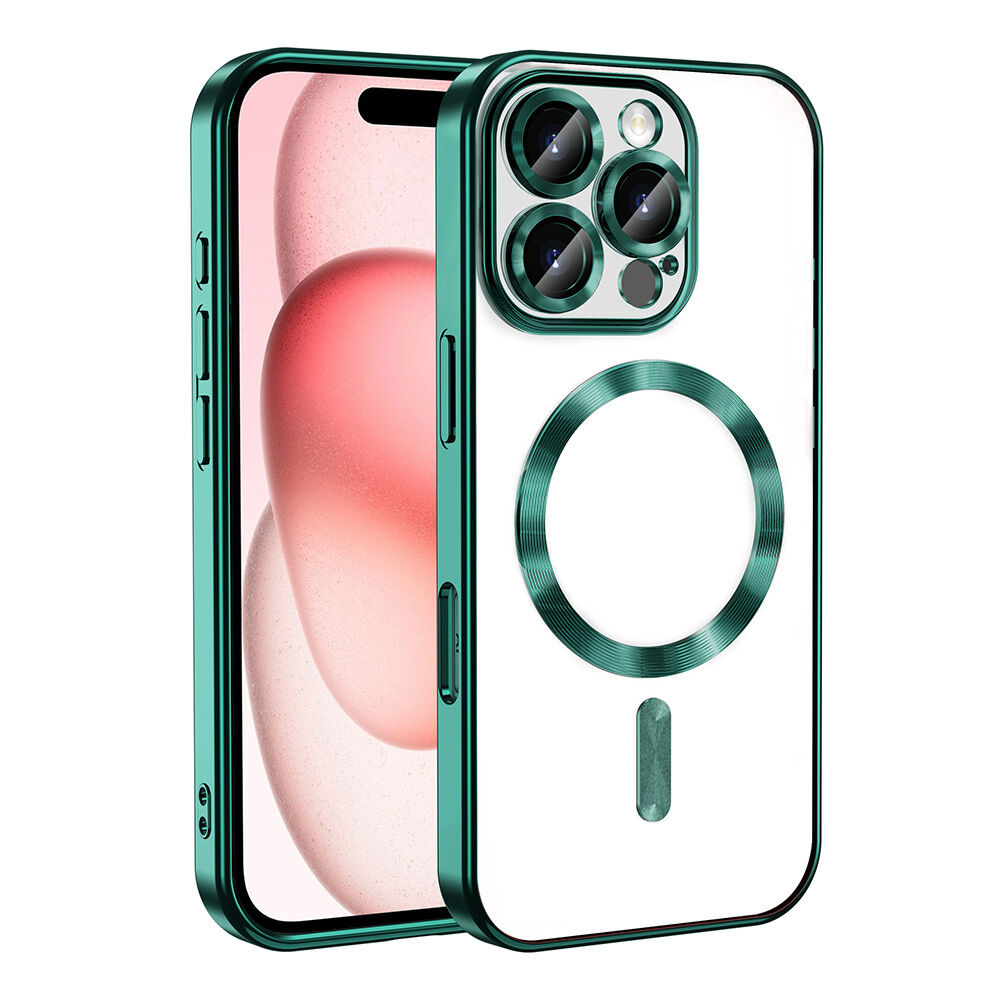 iPhone 16 Pro Max Kılıf Kamera Korumalı Kablosuz Wireless Şarj Özellikli Demre Kapak Koyu Yeşil