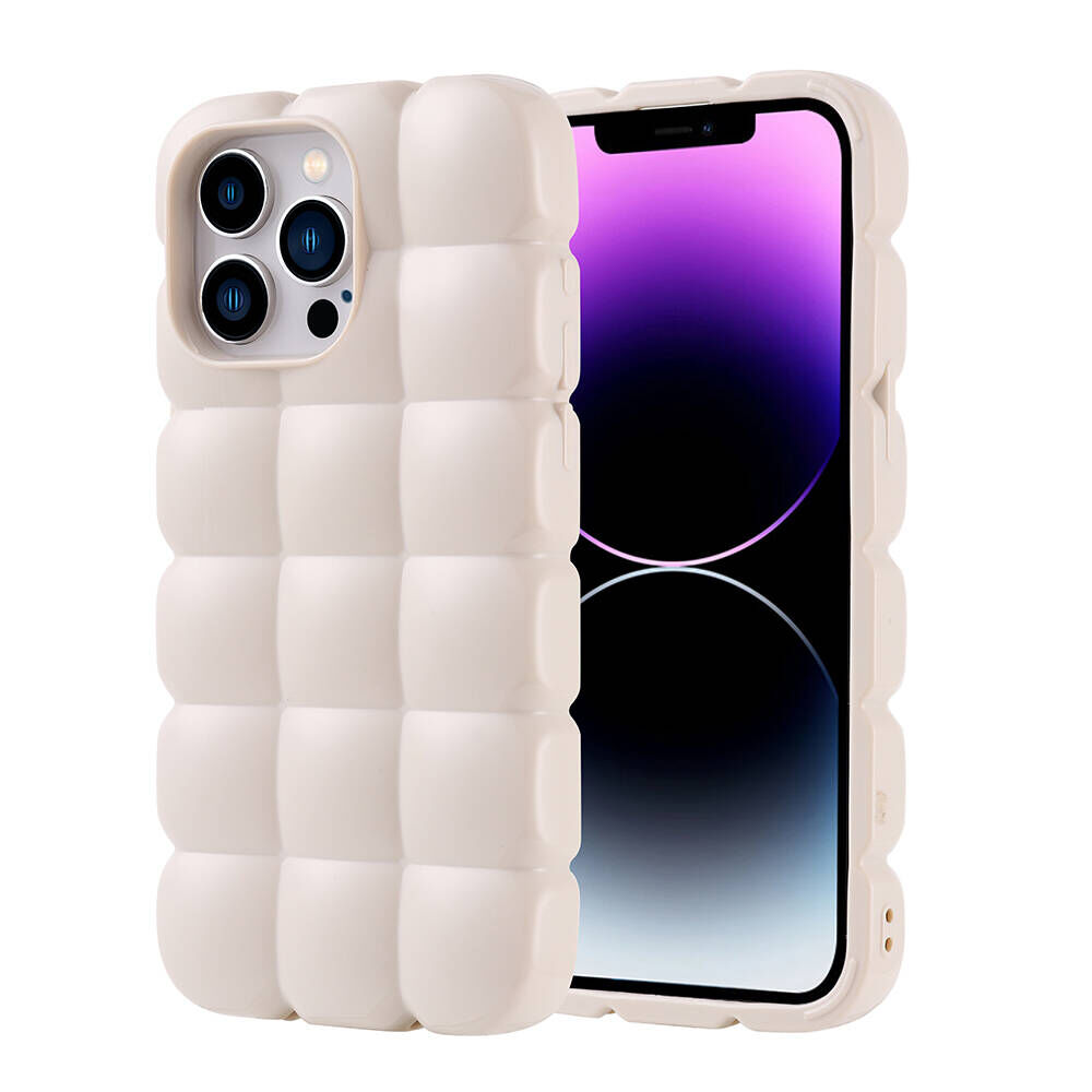 iPhone 14 Pro Max Kılıf Parlak Esnek Silikon Dom Dom Kapak Beyaz